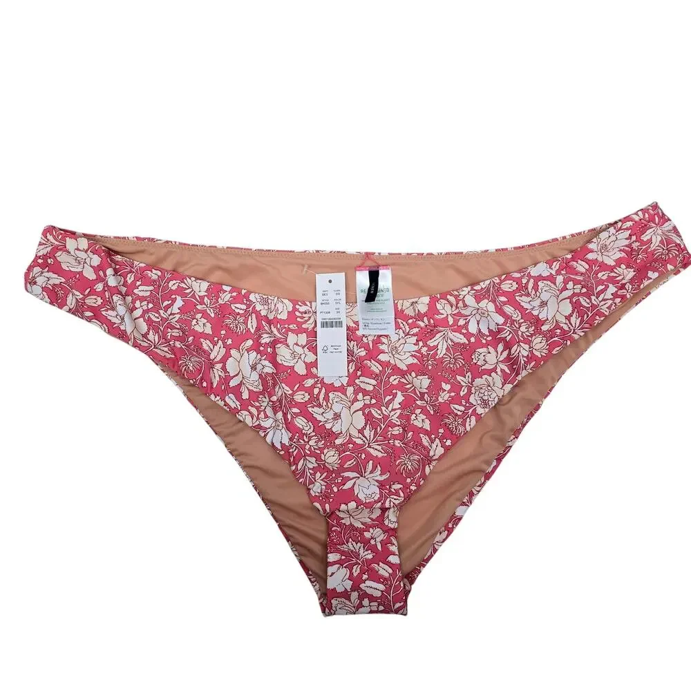 NWT  J. Crew Curved Waist Cheeky Bikini Bottoms Plus Size 3X Pink Floral BH553